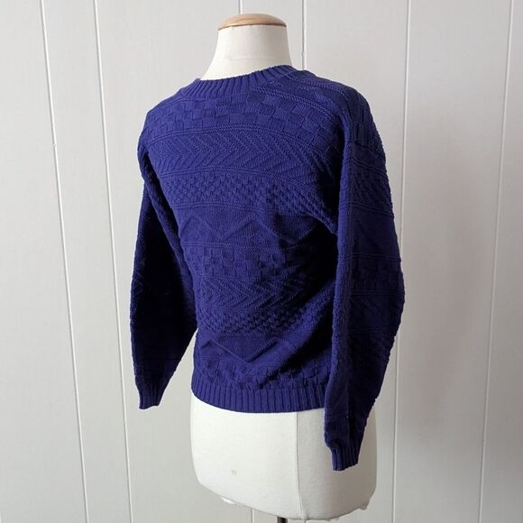Vintage Royal Purple Texture Knit V-Neck Cardigan - Picture 5 of 7